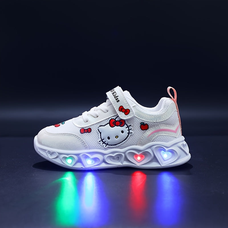 Children's pink Hello Kitty light-up footwear, comfortable & durable for daily wear and play.