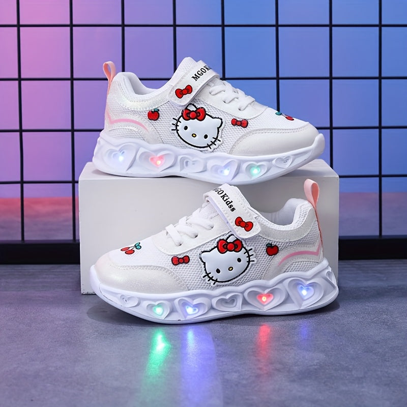Kids' Hello Kitty LED sneakers, cushioned for comfort, with a fun light-up sole for play.