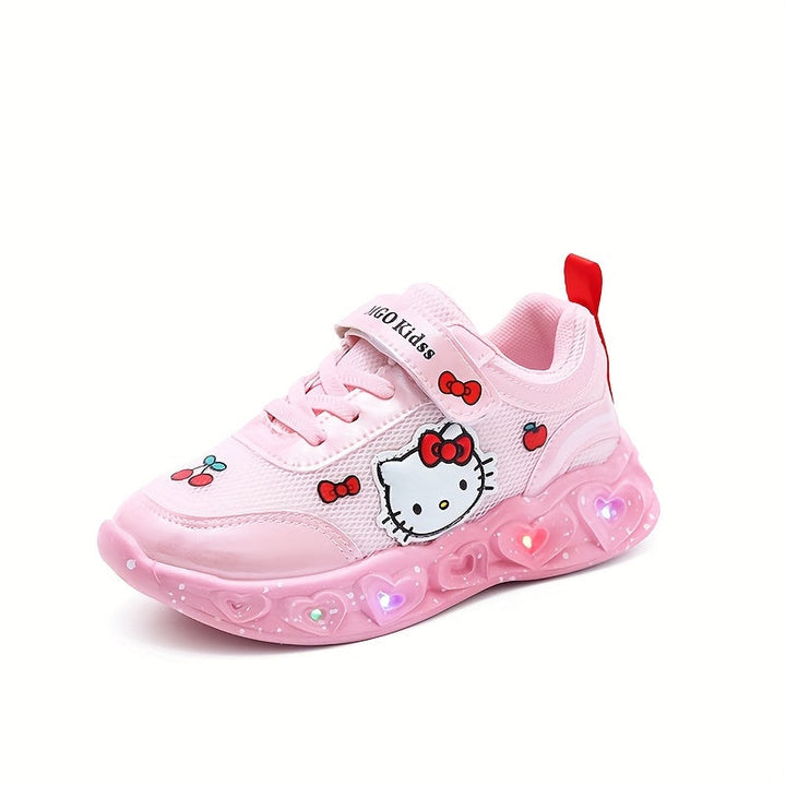 Breathable Hello Kitty light-up footwear for children, soft cushioning & playful design for active kids.