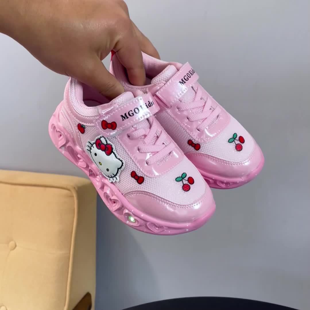 Easy-fit Hello Kitty light-up sneakers for toddlers, comfortable, durable, and fun LED shoes.