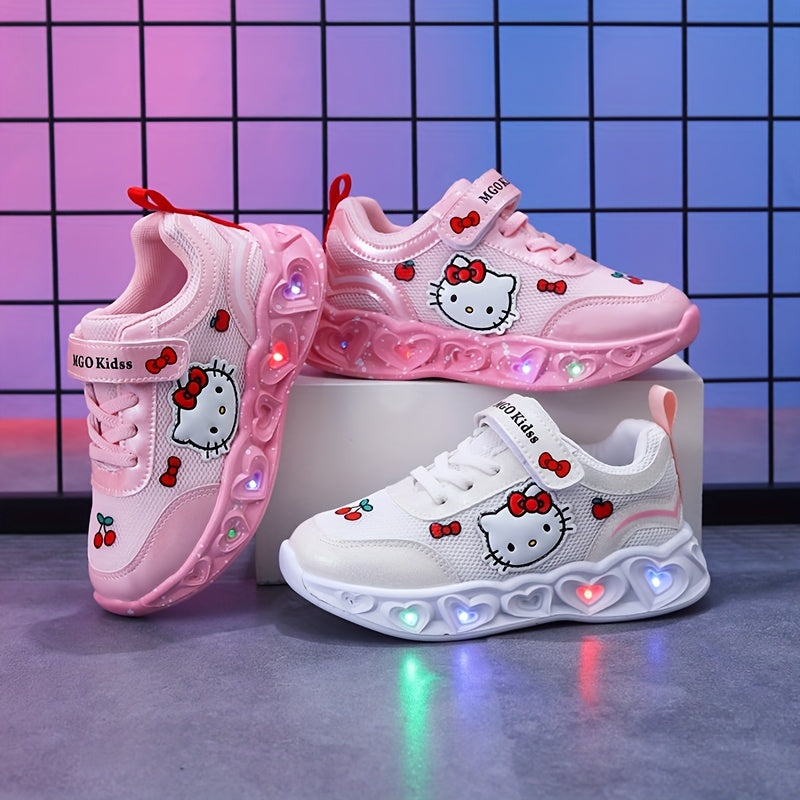 Children's LED Hello Kitty sneakers, comfortable & breathable, perfect for playful outdoor activities.
