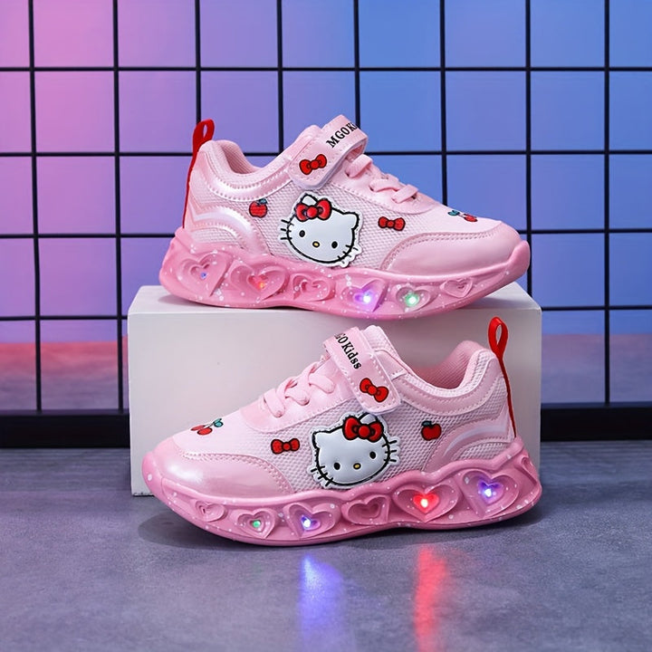 Kids' white Hello Kitty LED shoes, breathable and fun, ideal for casual play and everyday wear.