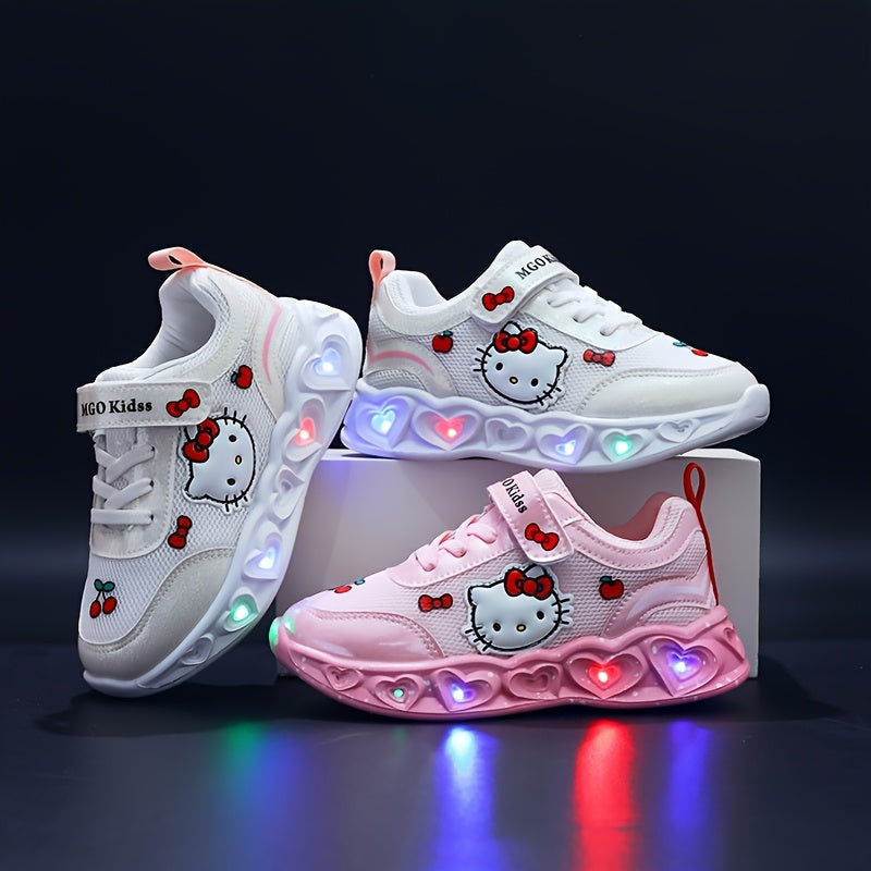 Cushioned Hello Kitty light-up sneakers for children, durable & stylish for active play.