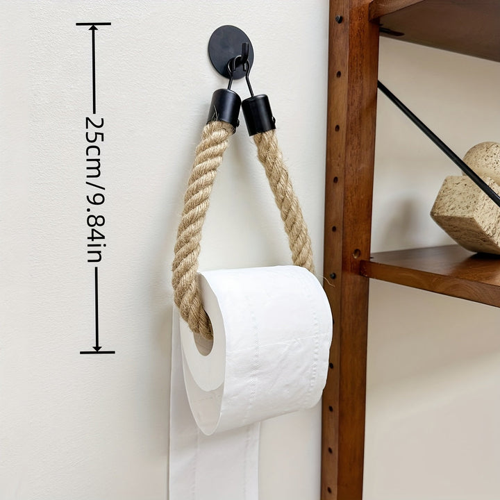 Stylish natural fiber toilet paper holder. Wall-mounted hemp rope design for rustic bathrooms.