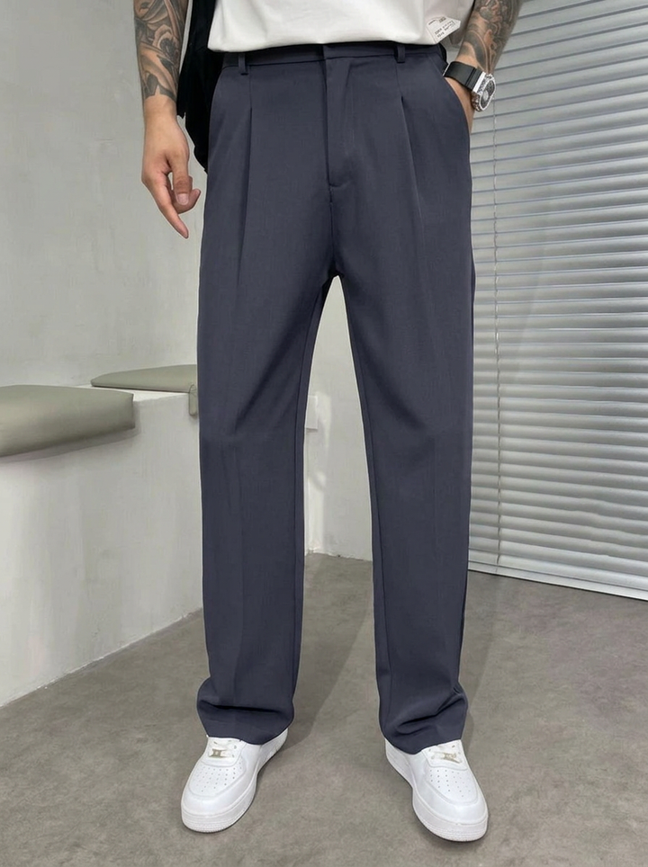 Elegant men's wide-leg dress trousers, ideal for formal wear, office, or smart casual occasions. Professional.