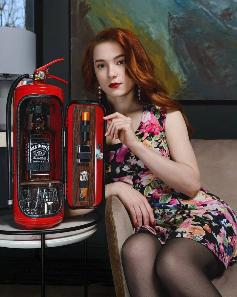 Reveal of the HiddenFlame Secret Bar, showcasing hidden compartments for discreet and stylish liquor storage.