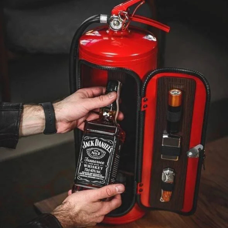 Clever HiddenFlame Secret Bar, disguised for discreet drink storage. A fun novelty for any home or man cave.