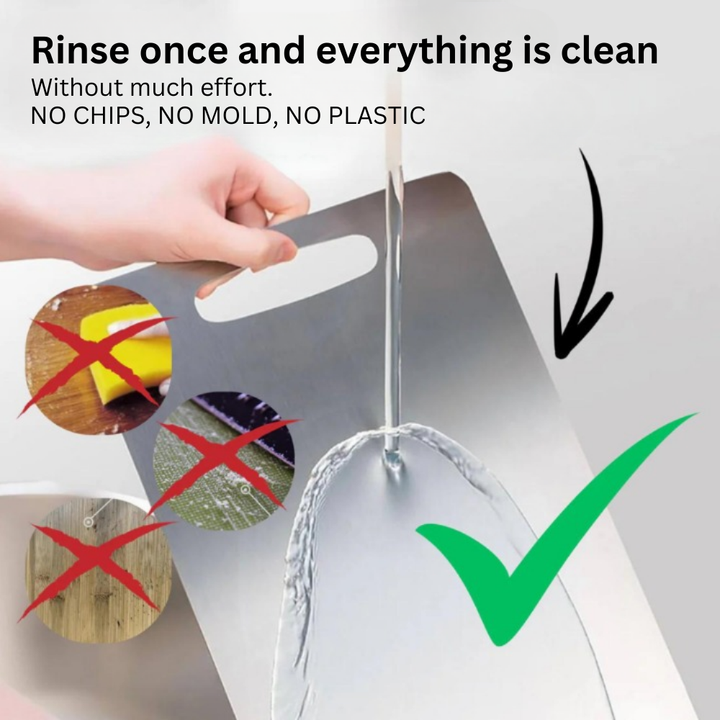 Odor-resistant titanium cutting board for superior kitchen hygiene and food safety.