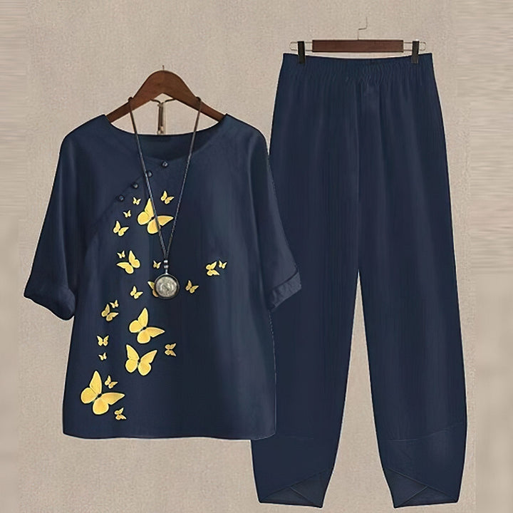 Stylish women's co-ord shirt & trouser set. Chic two-piece ensemble for elegant spring/summer fashion, super comfortable.