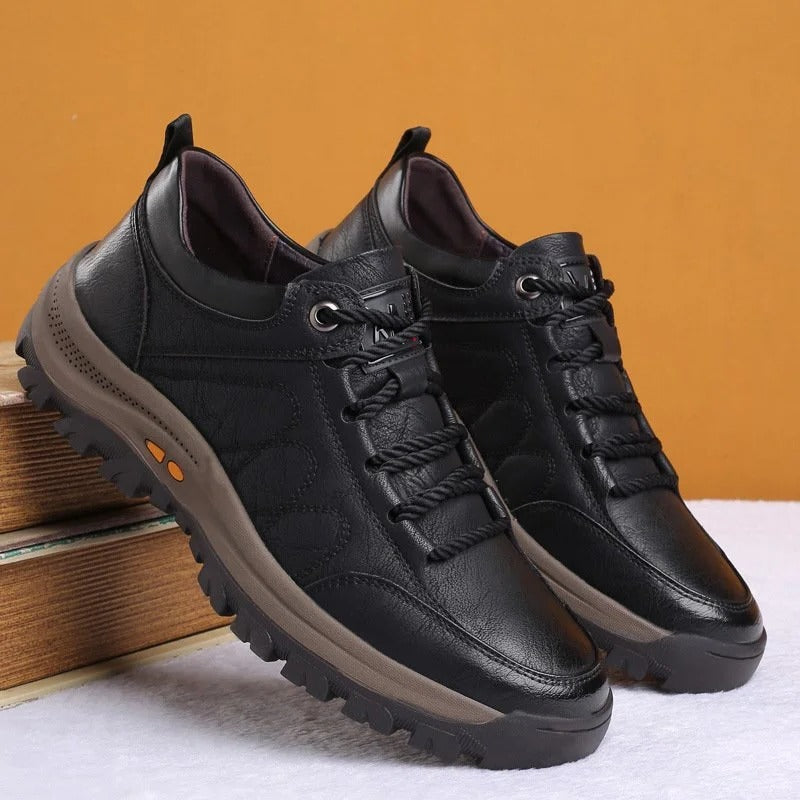 Stylish men's round toe lace-up low top shoes with a durable, rugged textured upper for versatile wear.