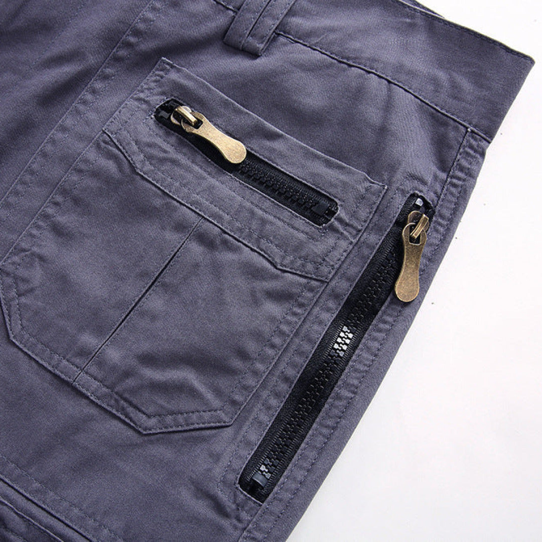 Side view of men's tactical cargo shorts, highlighting practical pockets for tools and adventure essentials.