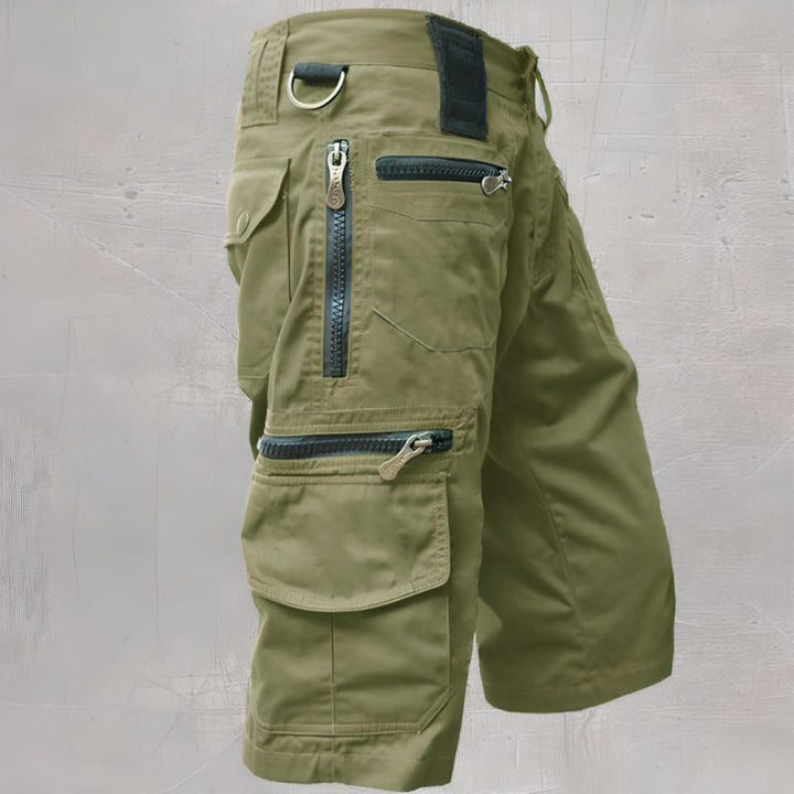 Men's tactical cargo shorts, durable and functional for outdoor adventures and summer hiking.