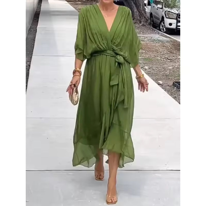 Women's Elegant V-Neck Chiffon Maxi Dress