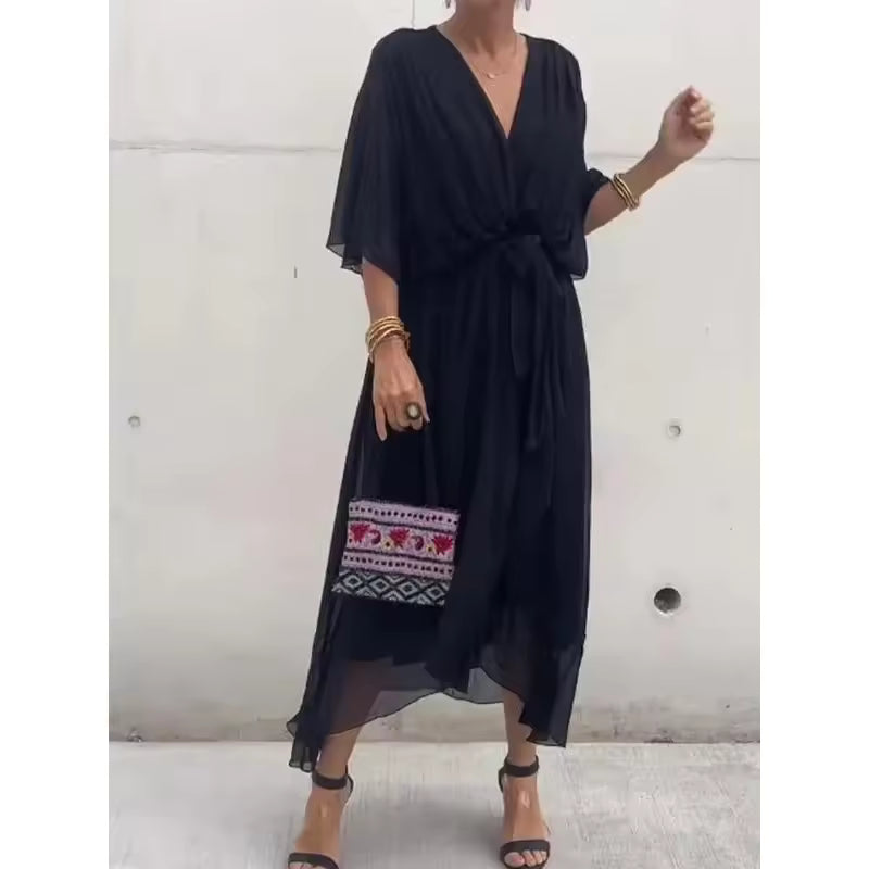 Women's Elegant V-Neck Chiffon Maxi Dress