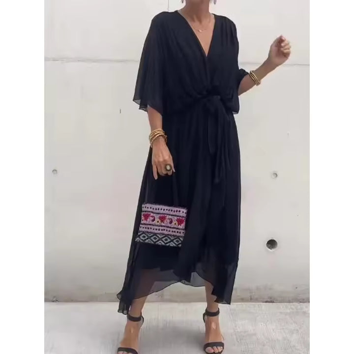 Women's Elegant V-Neck Chiffon Maxi Dress