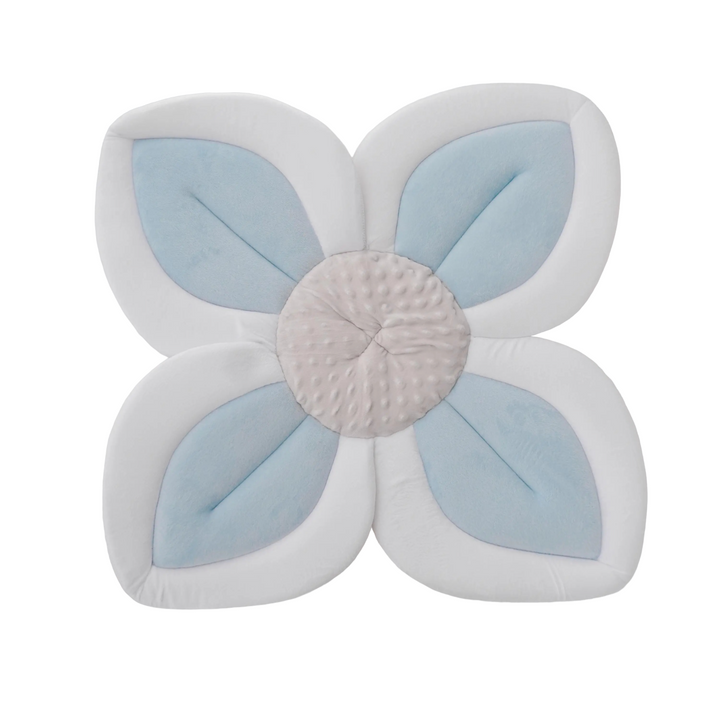 Soft plush flower bath support. Cozy infant bath seat for safe newborn bathing and comfortable baby care.