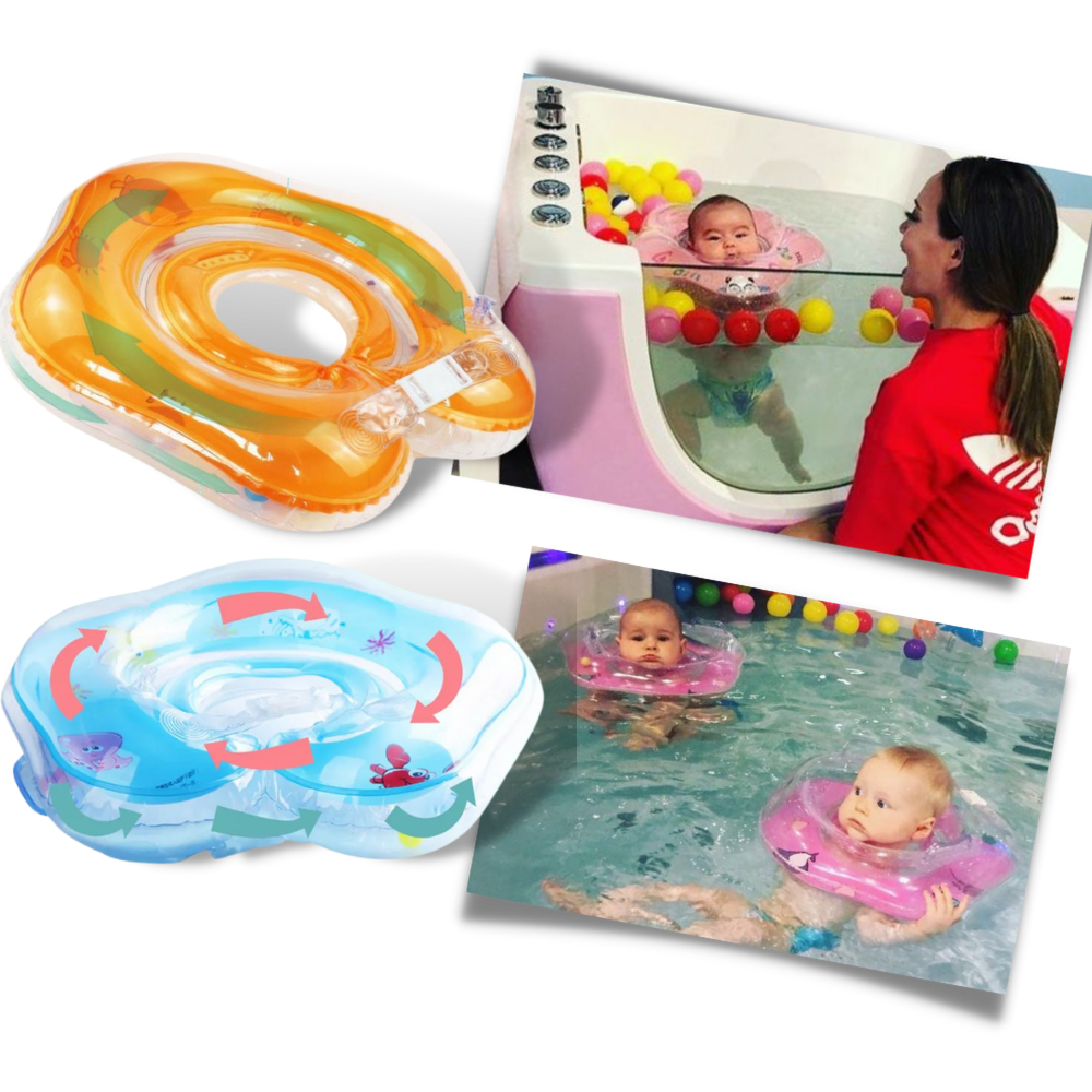 Toddler swimming aid: neck float with double air chambers ensuring security during water activities.