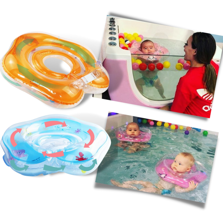 Toddler swimming aid: neck float with double air chambers ensuring security during water activities.
