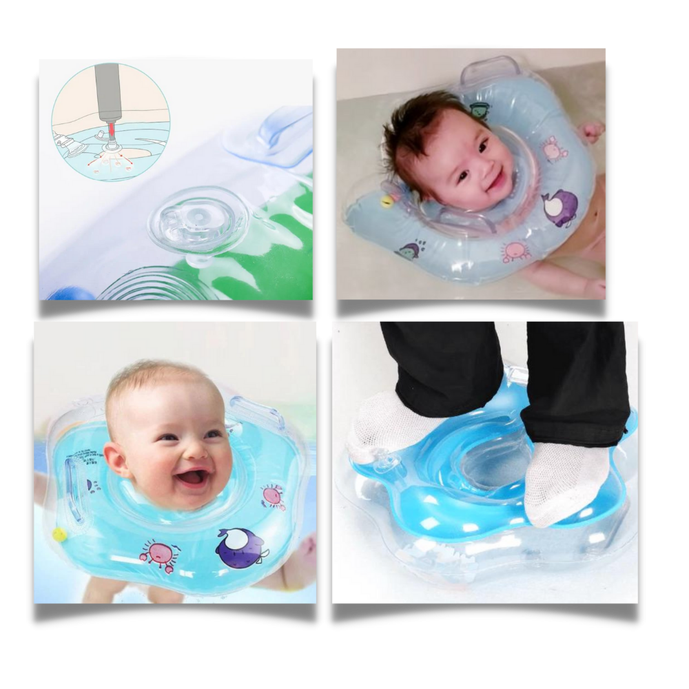 Infant water fun neck float, a reliable swimming aid with double air chambers for bath or pool.