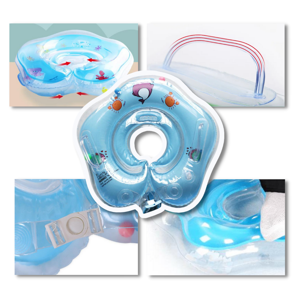 Dual chamber neck float for infants, promoting water fun & safety for babies in pools or baths.