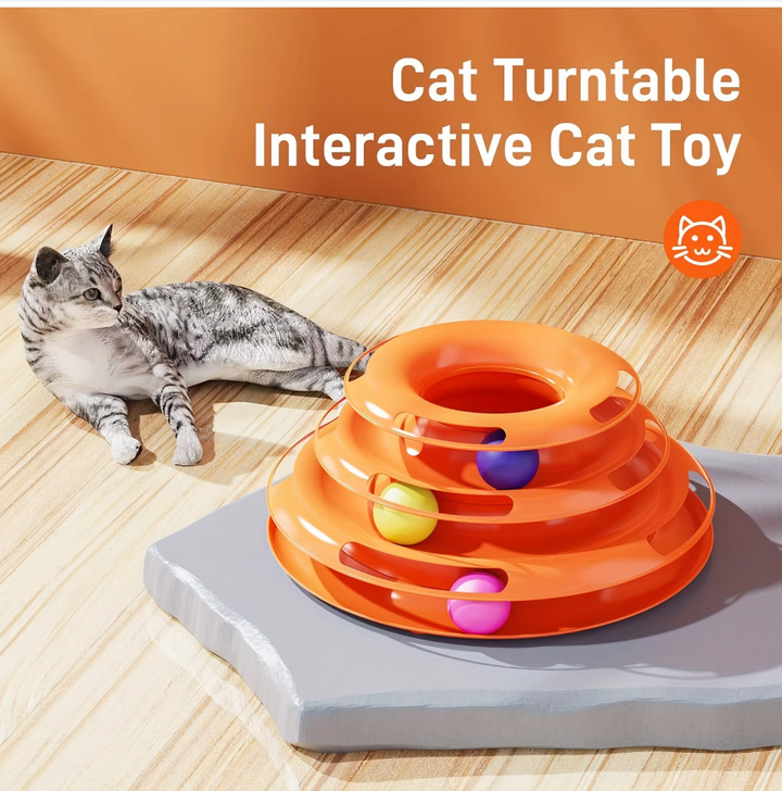Durable 3-level interactive cat toy tower featuring multiple tracks & colorful spinning balls. Great for pet entertainment.