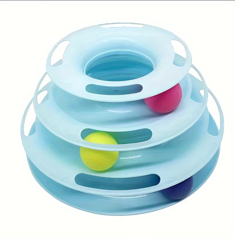 Engages cats with an interactive 3-tier play tower. Multi-level cat ball toy promotes active play & feline enrichment.