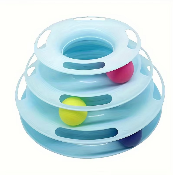Engages cats with an interactive 3-tier play tower. Multi-level cat ball toy promotes active play & feline enrichment.