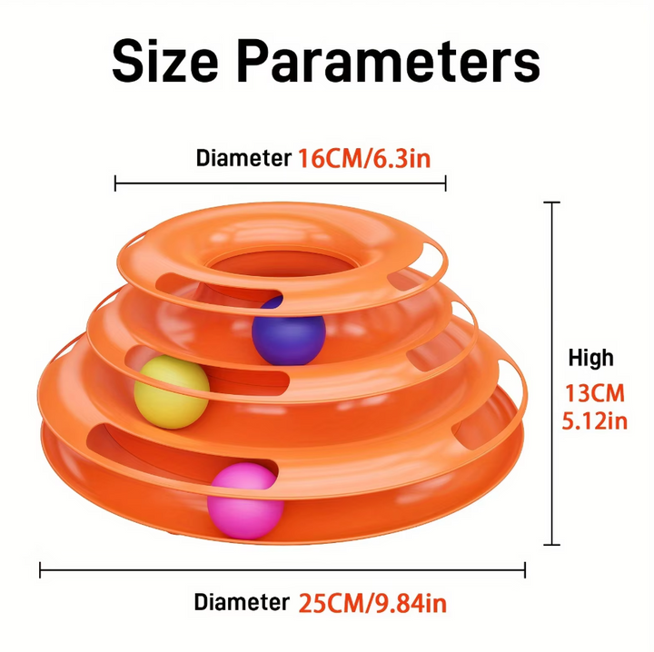 Dynamic 3-level cat play tower. Interactive cat ball toy encourages batting, chasing, and mental stimulation for active cats.