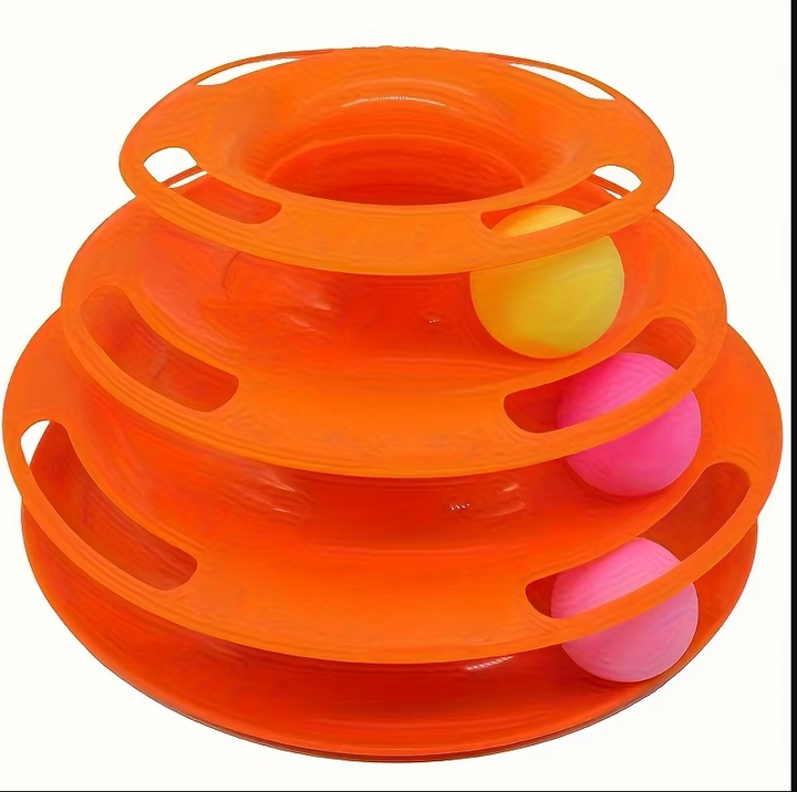 Sturdy 3-tier interactive cat toy tower with non-slip base & spinning balls. Promotes active play & feline enrichment.