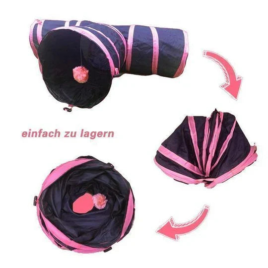 Enhance pet play with an interactive 3-way foldable cat tunnel. A durable enrichment toy for active cats & dogs.
