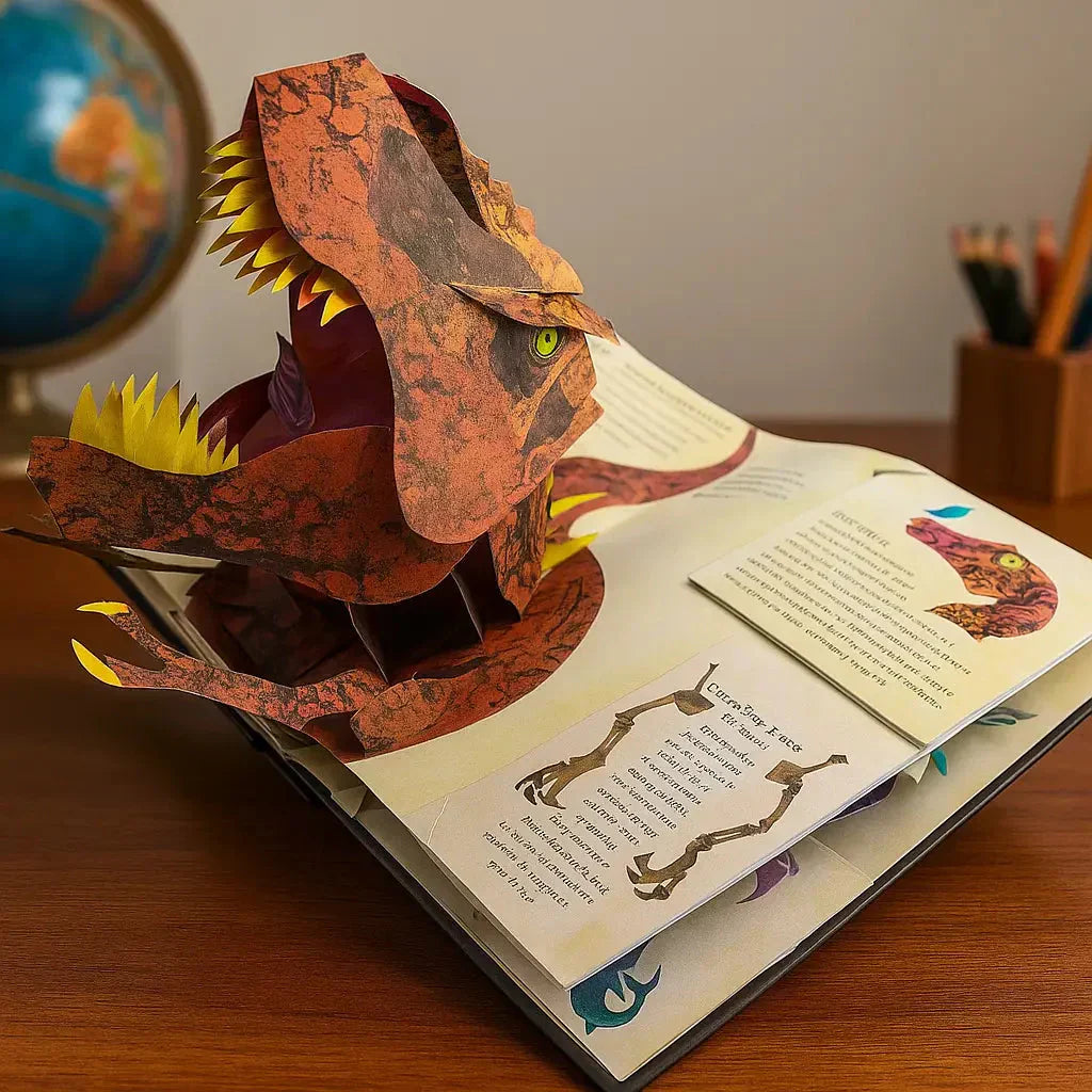 Interactive 3D dinosaur pop-up book for kids, featuring prehistoric creatures and educational facts. Great children's gift.