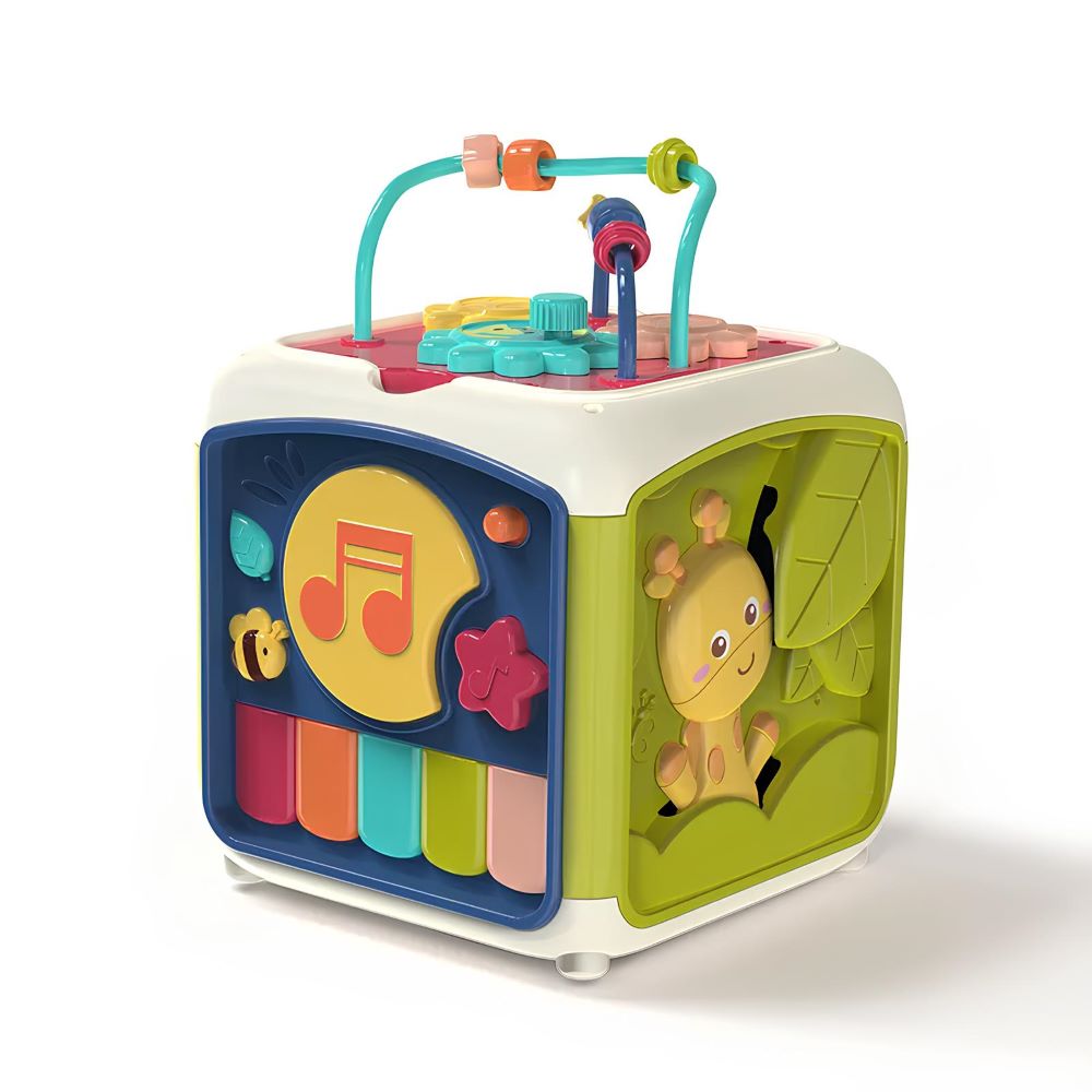 Educational musical keyboard drum for infants & toddlers. Features lights, sounds, and activities for sensory learning.