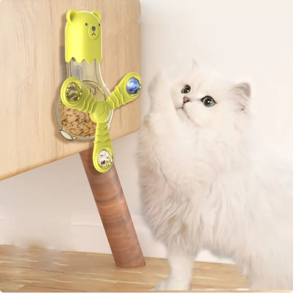 Interactive bear cat food dispenser toy for mental stimulation and slow feeding, a fun puzzle.