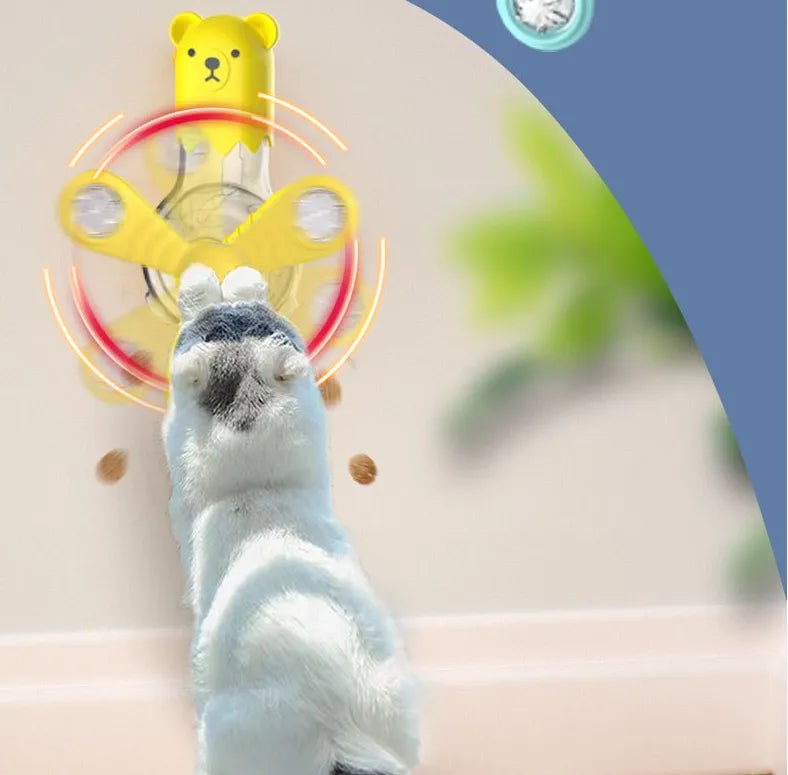 Treat dispensing bear toy for cats, an interactive pet toy promoting enrichment and play.