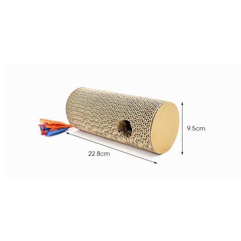 Cat play roll: corrugated cardboard scratching surface with plush fringes & an enticing play hole for enrichment & claw care.