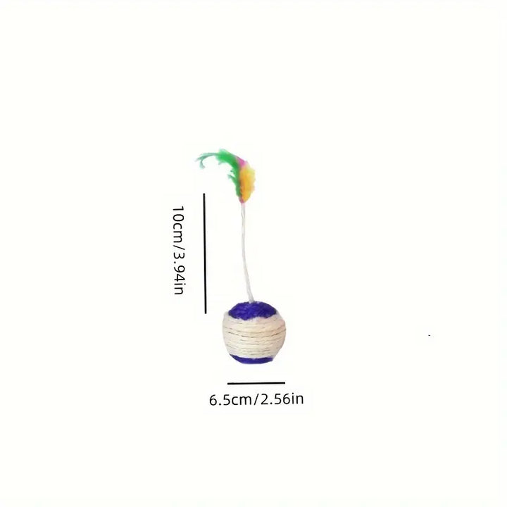 Engaging interactive cat ball with real feather for stimulating feline exercise and fun.