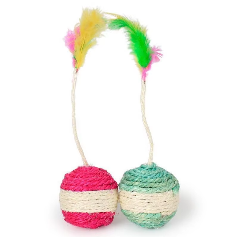 Fun interactive cat ball with real feather for engaging play and mental stimulation for pets.