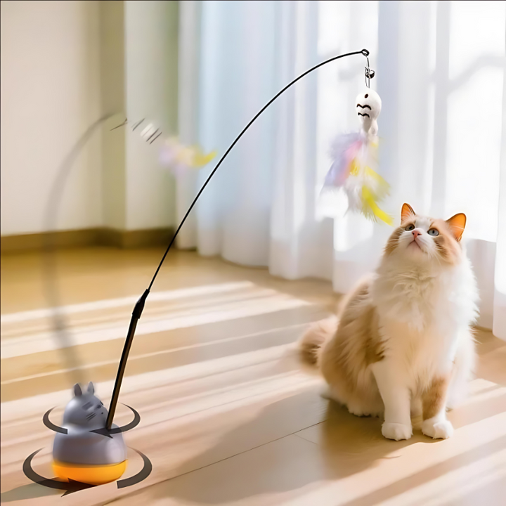 Interactive cat feather toy for active play & mental stimulation. Durable spinning design for kittens & cats.