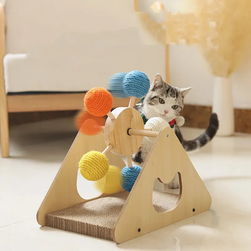 Interactive Cat Ferris Wheel toy with scratcher, rotating for feline play & exercise.