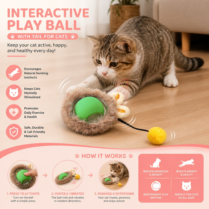 Automatic cat ball toy stimulating hunting instinct, perfect for interactive pet play and exercise.