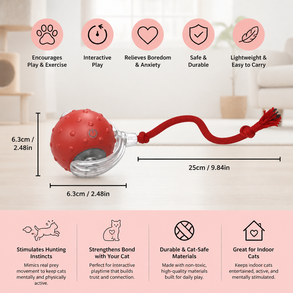 Pet play ball for cats, an automatic interactive toy enhancing exercise & satisfying hunting instincts.