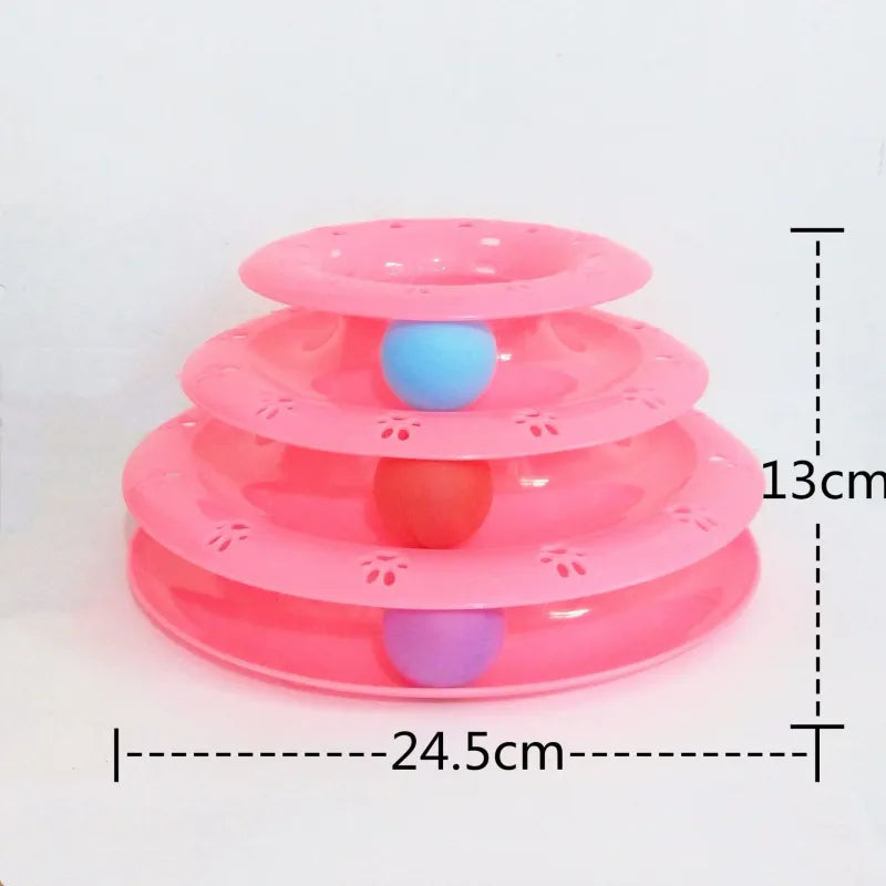 Durable Cat Play Pyramid, 3-stage interactive rolling ball toy. Perfect for kitten play, active cat exercise.