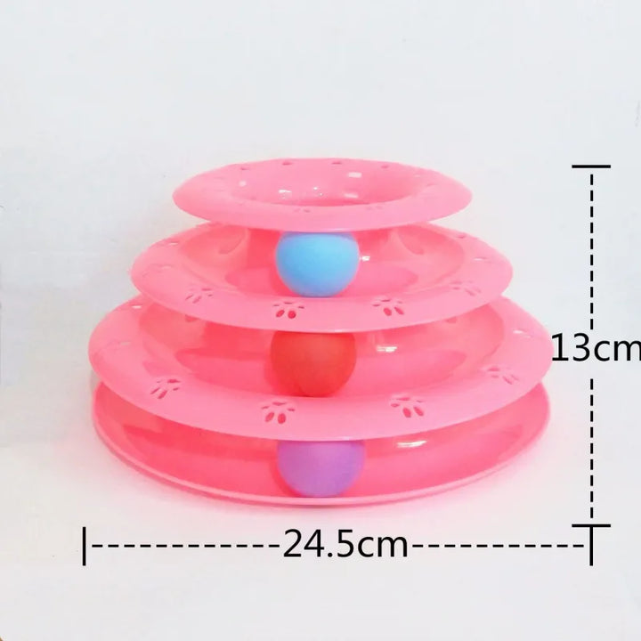 Durable Cat Play Pyramid, 3-stage interactive rolling ball toy. Perfect for kitten play, active cat exercise.