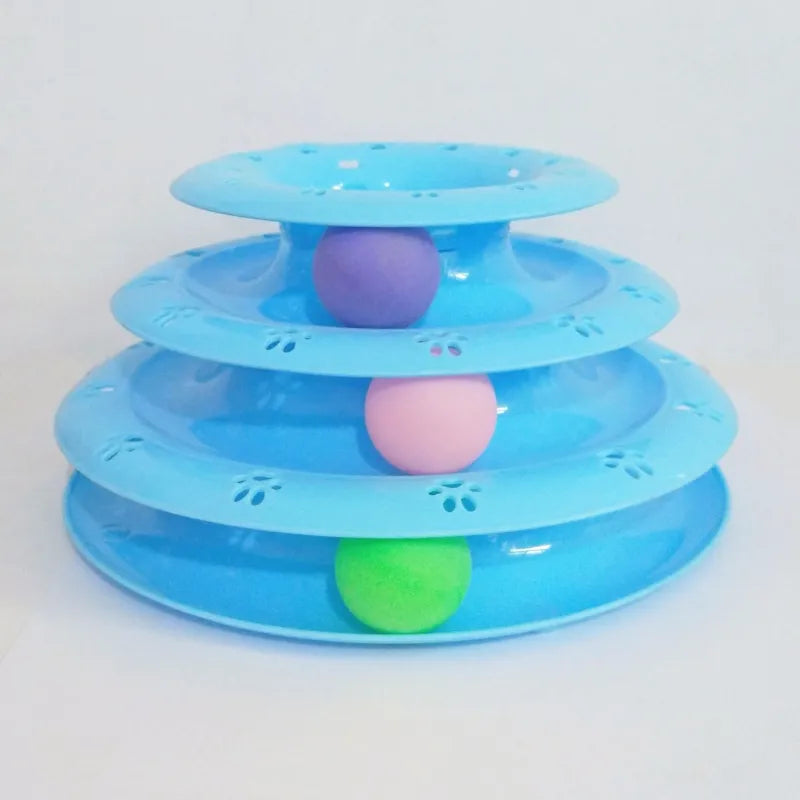 Active cat toy: 3-stage interactive play pyramid with rolling balls. Keeps kittens engaged, promoting pet exercise.