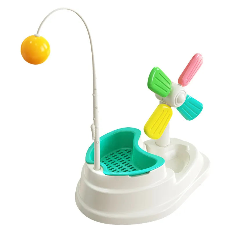 Durable spinning windmill cat toy for interactive play, mental enrichment & physical exercise for pets.