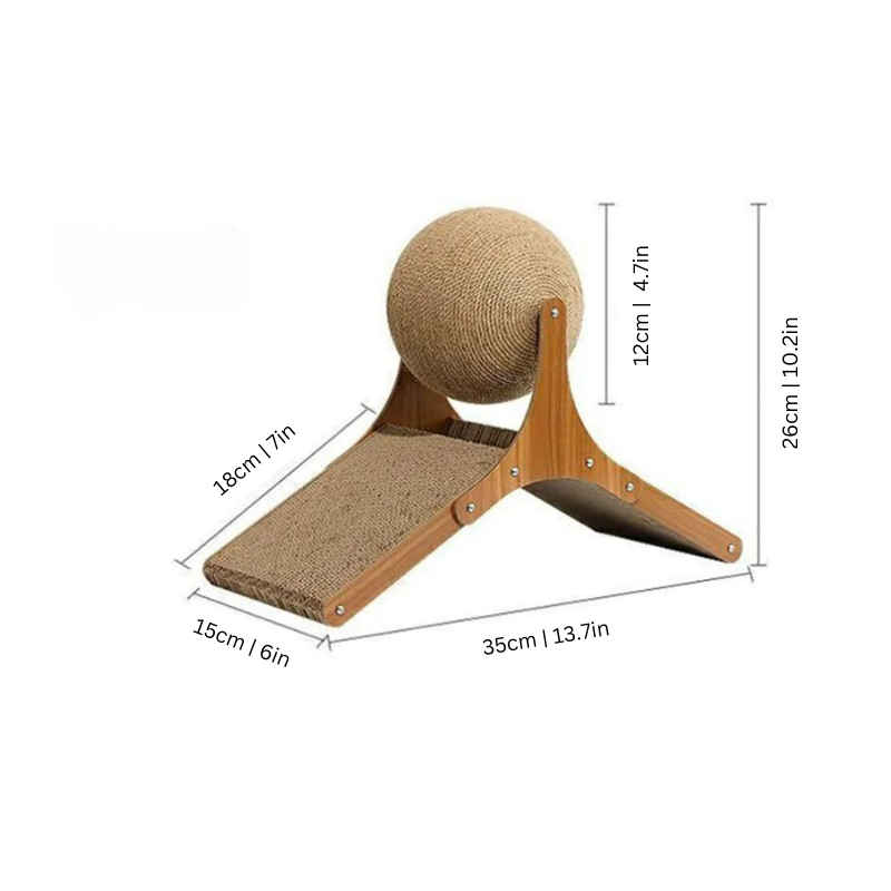 Modern interactive cat toy with durable sisal scratching surface & wood base for feline fun & healthy claws.
