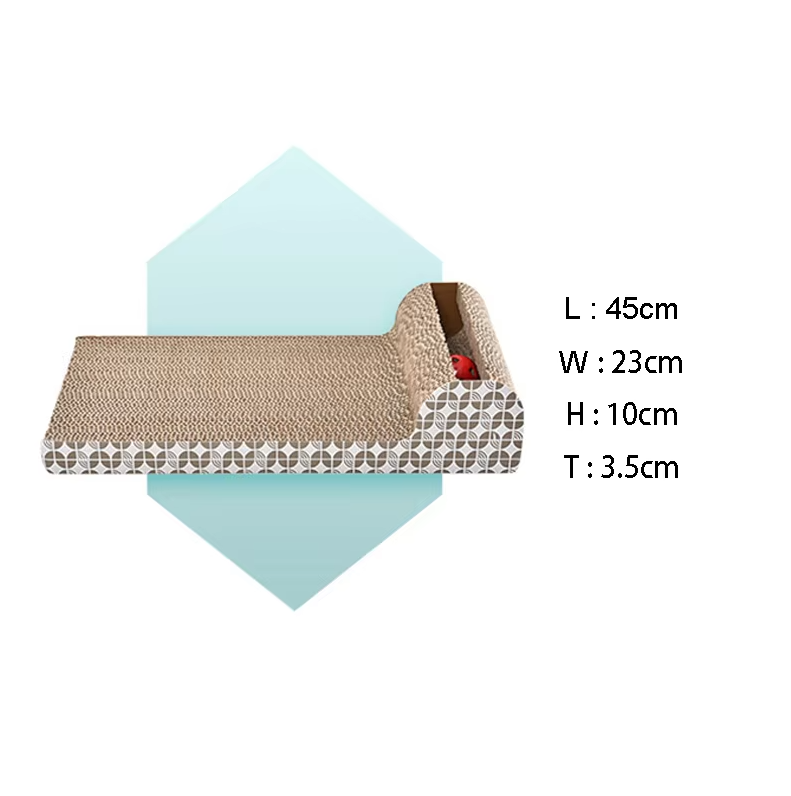 Corrugated cardboard cat scratch pad with a bouncy toy, offering endless playtime & protecting home furniture.