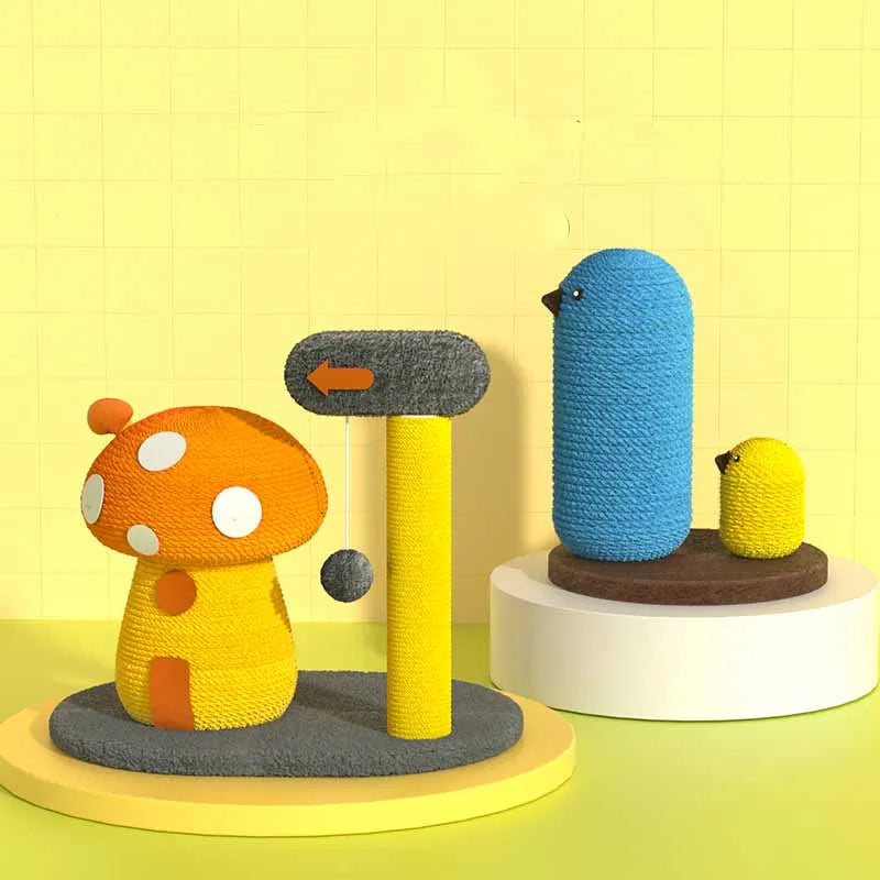 Durable mushroom scratching post for cats. Multifunctional cat furniture protects surfaces & entertains.