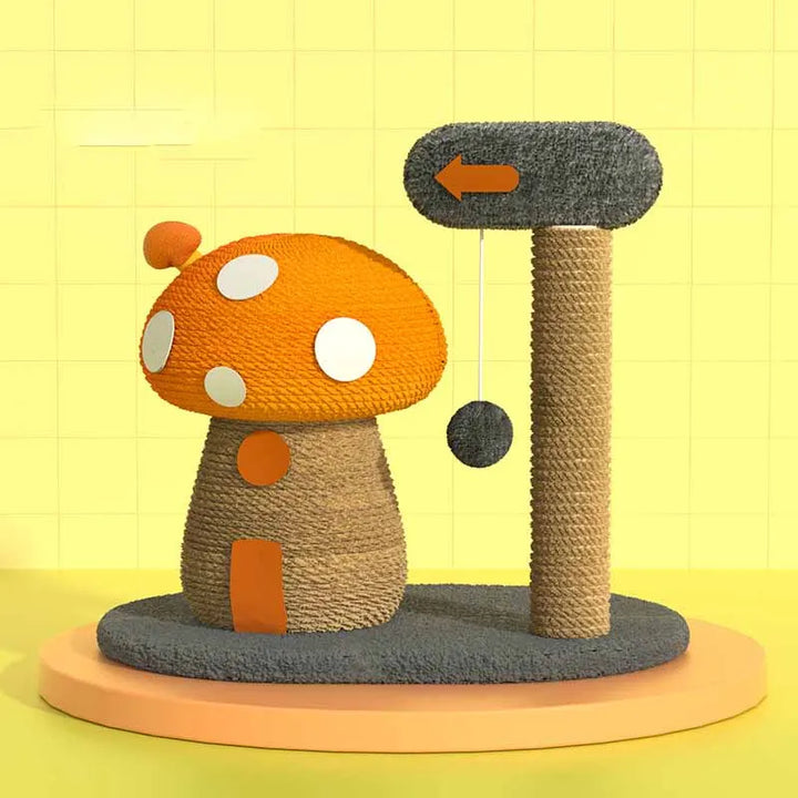 Cat scratching post with mushroom design. Essential cat accessory for play, scratching & furniture protection.