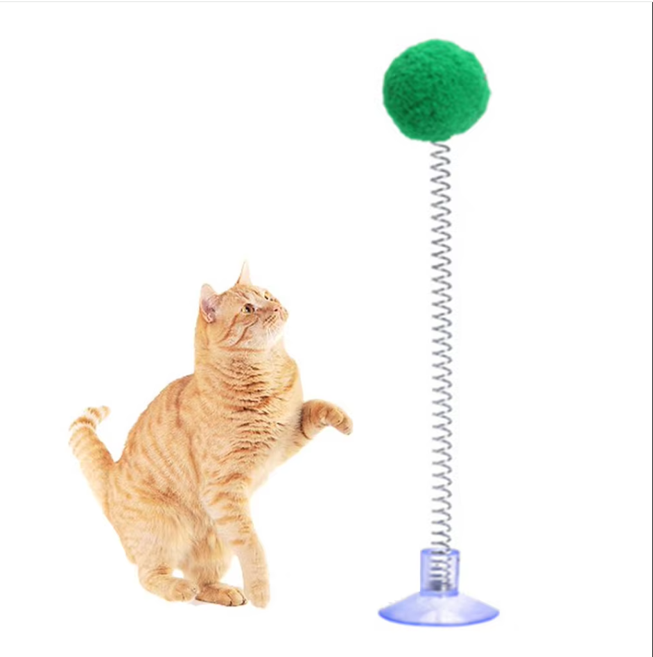 Promote indoor cat exercise & mental stimulation with this interactive spring toy & secure suction cup.